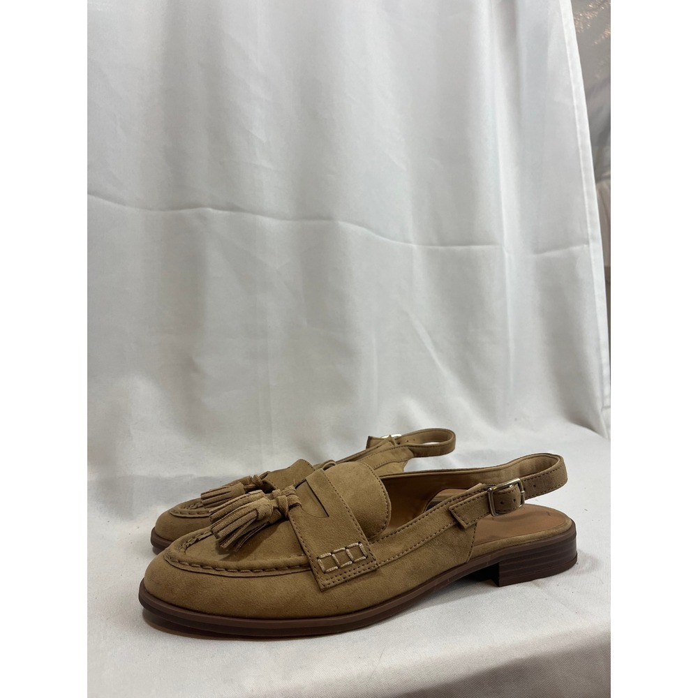 Universal Thread Womens Tassel Slingback Loafers Tan Faux Suede Flats Size 11